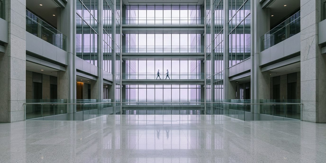 The atrium of a contemporary Singapore office tower